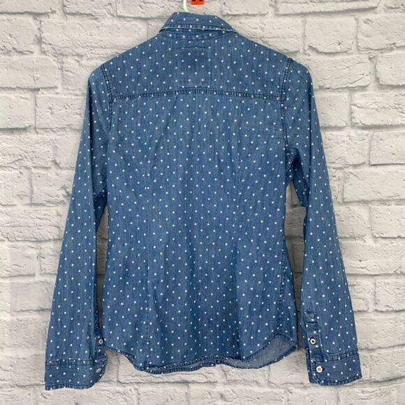 SO 100% cotton button down polka dot top w/button pockets & sleeves sz M - Picture 7 of 7